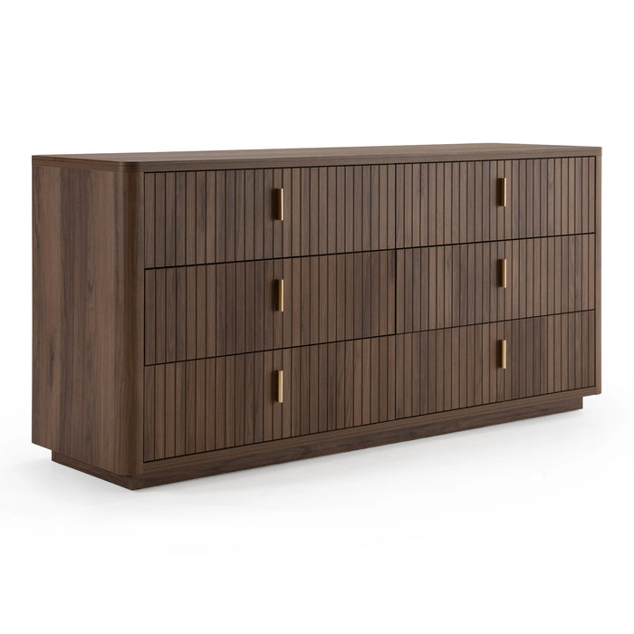 Harris + Roma - Modern Brown Fabric + Walnut 4-Piece Bedroom Set