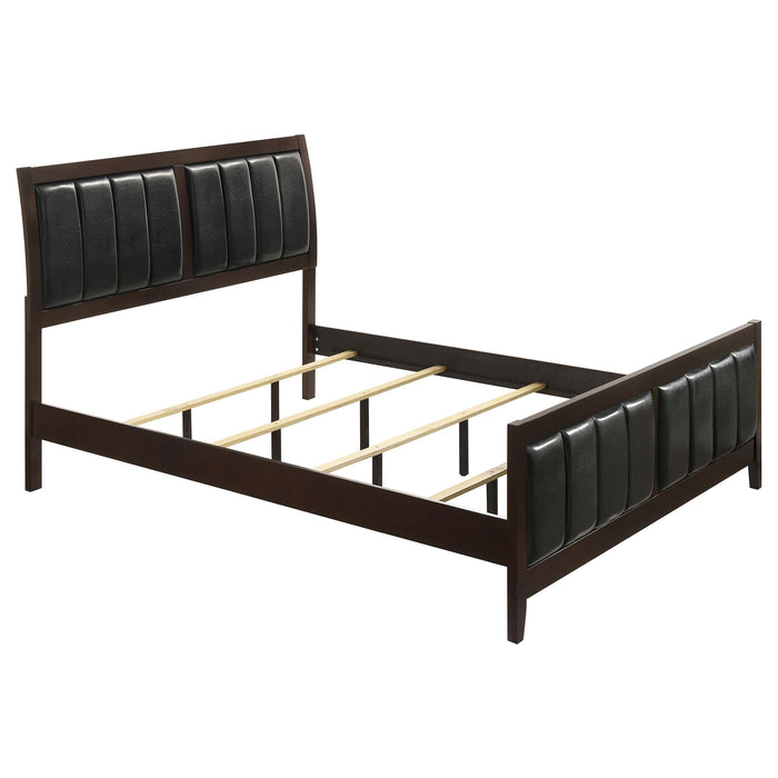 Carlton California King, E.King, & Queen Upholstered Bed Cappuccino and Black - Visions in Furniture (La Mirada, CA)