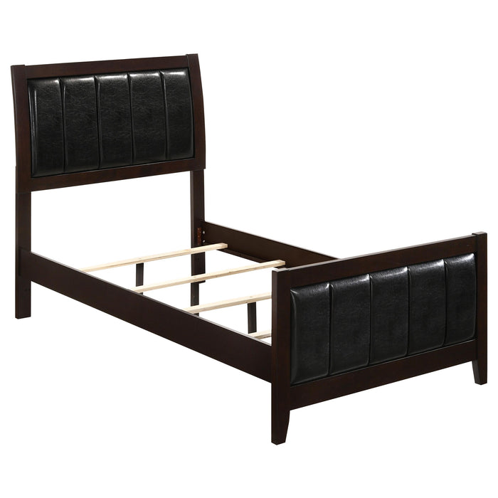 Carlton Full & Twin Upholstered Panel Bed Cappuccino and Black - Visions in Furniture (La Mirada, CA)