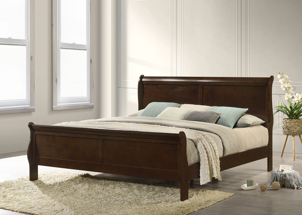 Louis Philippe Eastern King & Queen Panel Sleigh Bed Cappuccino