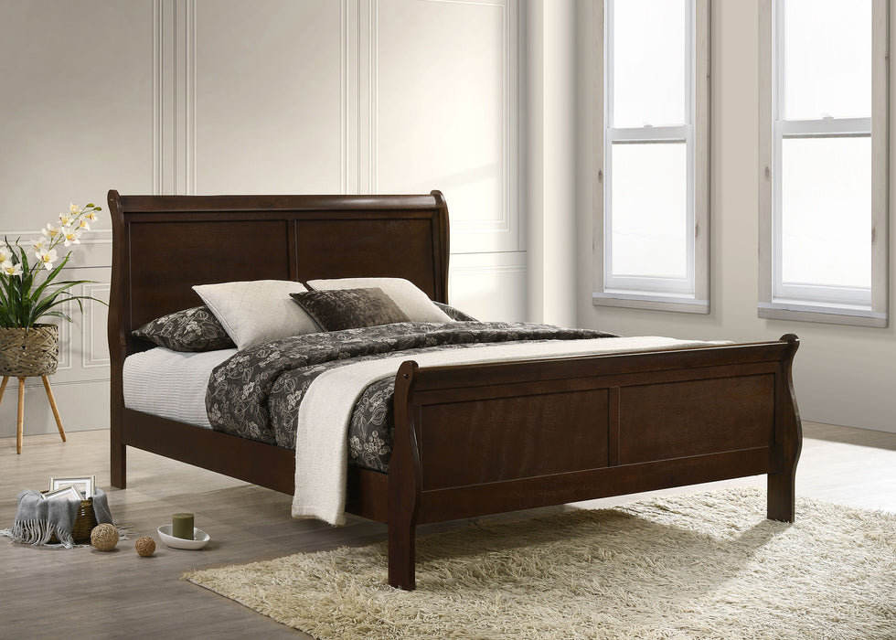 Louis Philippe Eastern King & Queen Panel Sleigh Bed Cappuccino