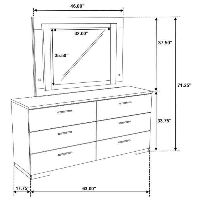 Felicity 6-drawer Dresser with LED Mirror White High Gloss - Visions in Furniture (La Mirada, CA)