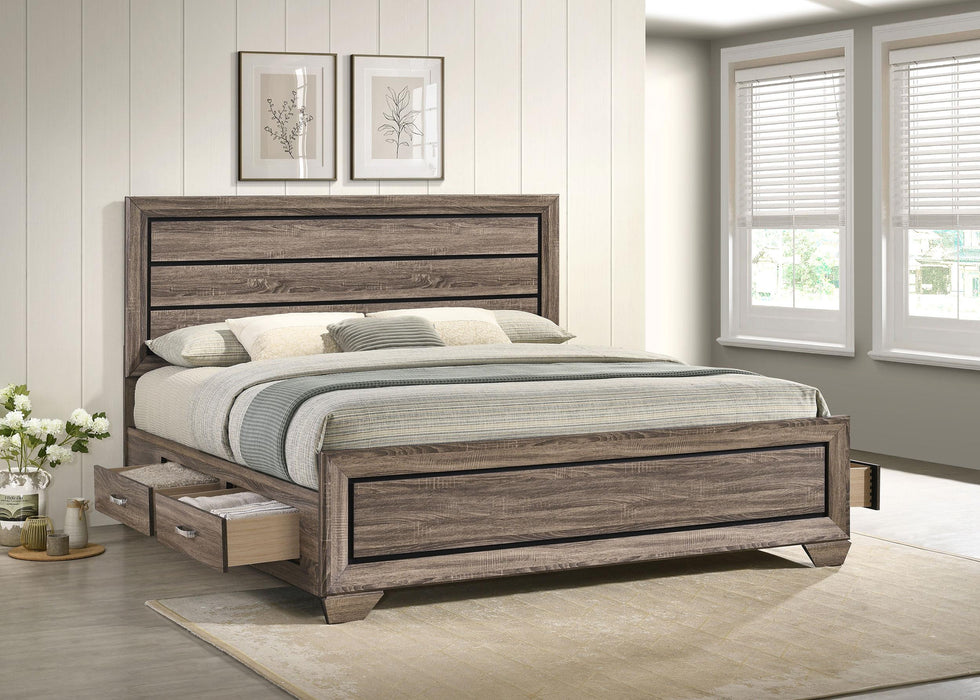 Kauffman California King, Eastren King & Queen Storage Bed Washed Taupe - Visions in Furniture (La Mirada, CA)
