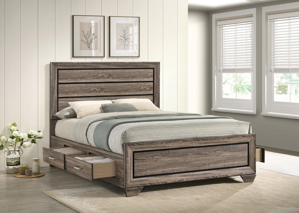 Kauffman California King, Eastren King & Queen Storage Bed Washed Taupe - Visions in Furniture (La Mirada, CA)