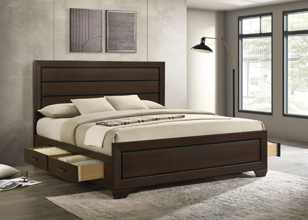 Kauffman California King, Eastren king, & Queen Storage Bed Dark Cocoa - Visions in Furniture (La Mirada, CA)