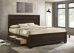 Kauffman California King, Eastren king, & Queen Storage Bed Dark Cocoa - Visions in Furniture (La Mirada, CA)