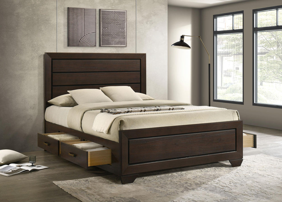 Kauffman California King, Eastren king, & Queen Storage Bed Dark Cocoa - Visions in Furniture (La Mirada, CA)