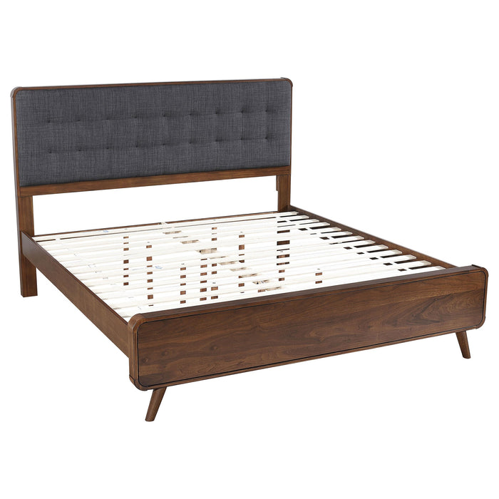 Robyn California King, E.King, & Queen Bed with Upholstered Headboard Dark Walnut - Visions in Furniture (La Mirada, CA)