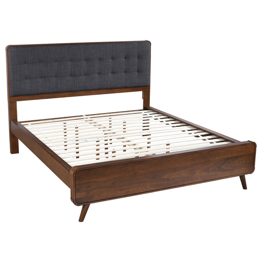 Robyn California King, E.King, & Queen Bed with Upholstered Headboard Dark Walnut - Visions in Furniture (La Mirada, CA)