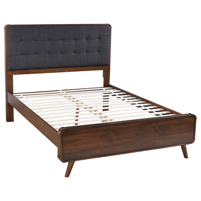 Robyn California King, E.King, & Queen Bed with Upholstered Headboard Dark Walnut - Visions in Furniture (La Mirada, CA)