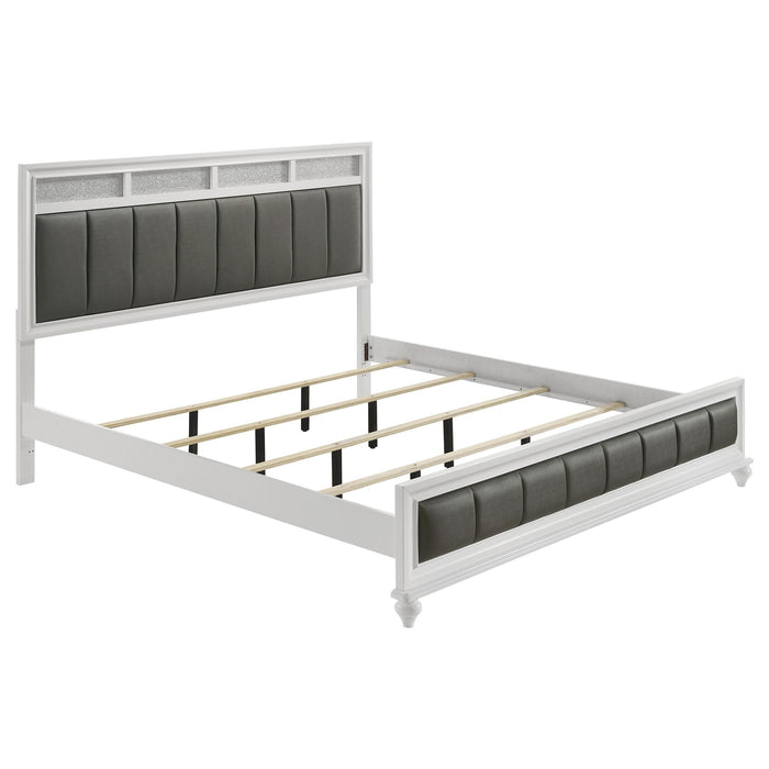 Barzini California King, E.King, & Queen Upholstered Panel Bed White - Visions in Furniture (La Mirada, CA)
