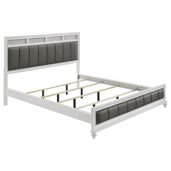 Barzini California King, E.King, & Queen Upholstered Panel Bed White - Visions in Furniture (La Mirada, CA)