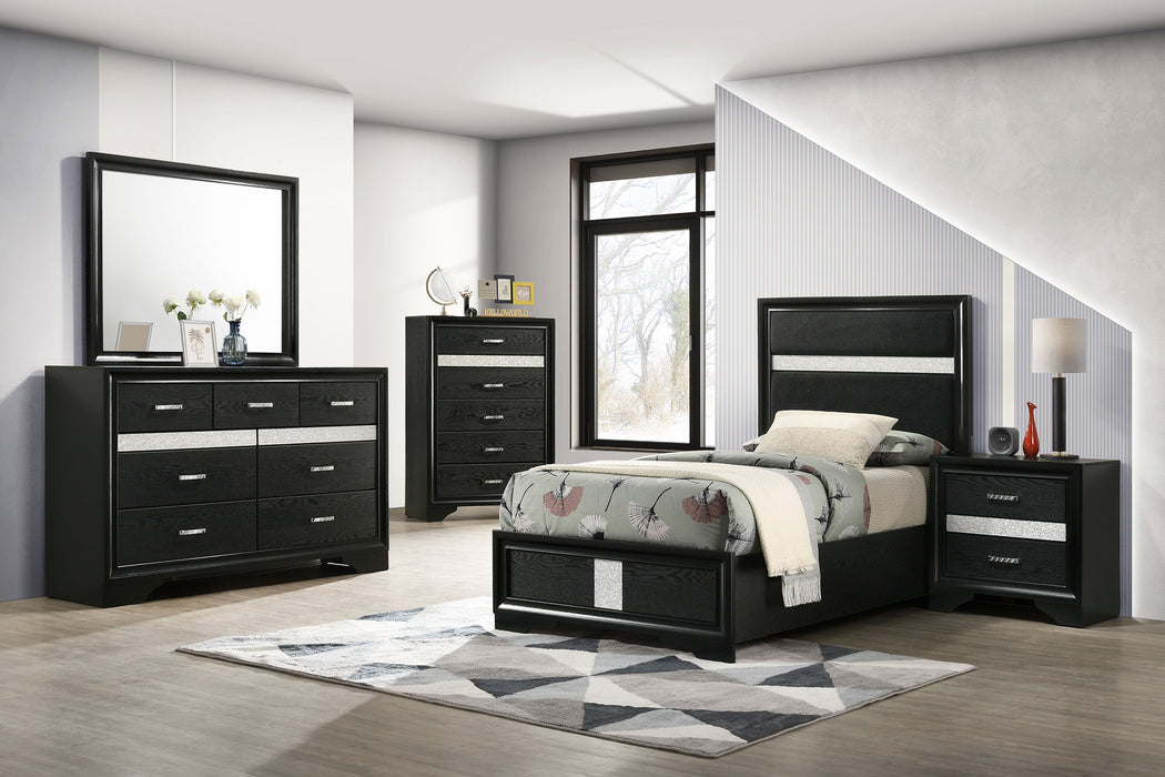 Miranda California King, E.King, Queen, Full, & Twin Bed Black & White - Visions in Furniture (La Mirada, CA)