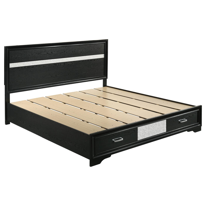 Miranda California King. E.King, & Queen 2-drawer Storage Bed Black & White - Visions in Furniture (La Mirada, CA)