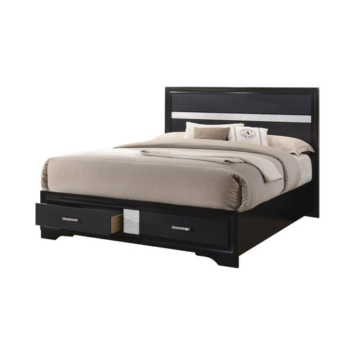 Miranda California King. E.King, & Queen 2-drawer Storage Bed Black & White - Visions in Furniture (La Mirada, CA)