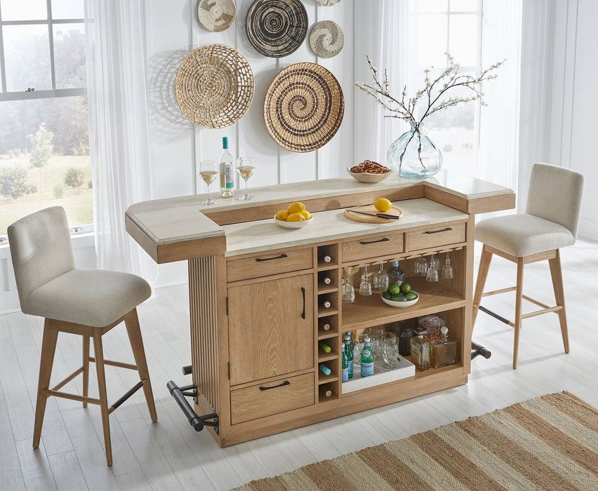 Parker House Escape - Dining 78 Inch Bar with 2 Upholstered Swivel Barstools