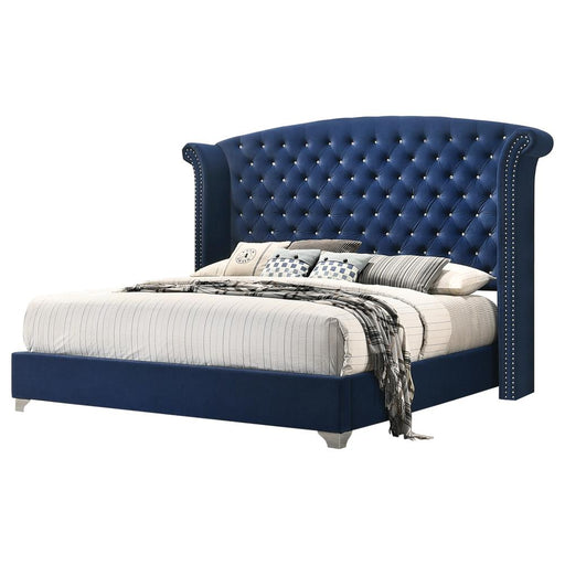 Melody California King, Eastren King, Queen Wingback Upholstered Bed Pacific Blue & Grey - Visions in Furniture (La Mirada, CA)