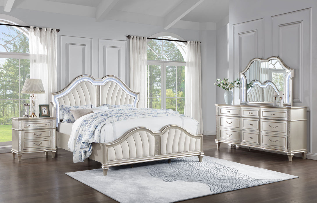 Evangeline Upholstered Platform Bedroom Set Ivory and Silver Oak - Visions in Furniture (La Mirada, CA)