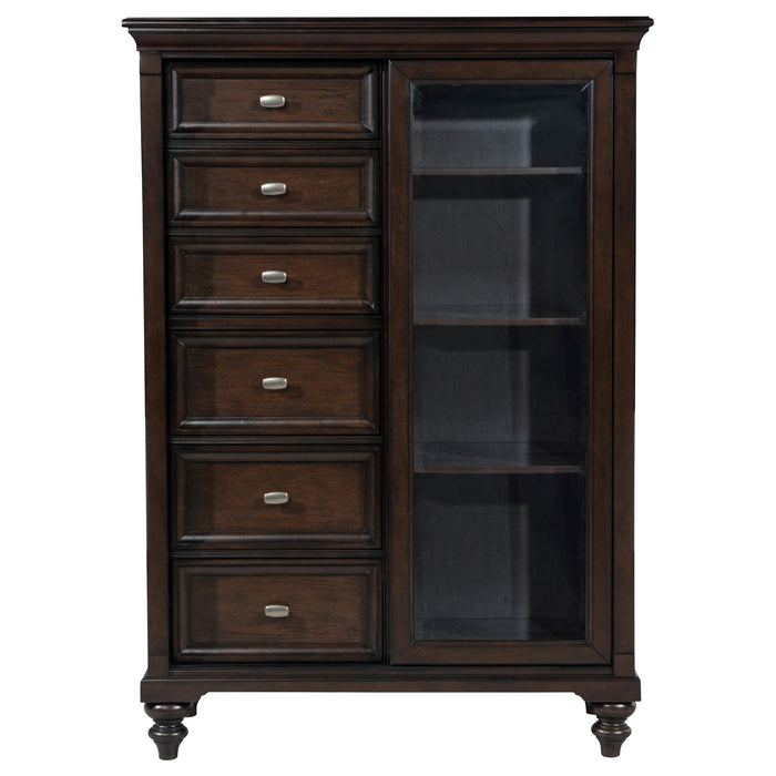 Andover 6-drawer Tempered Glass Door Chest Dark Oak - Visions in Furniture (La Mirada, CA)