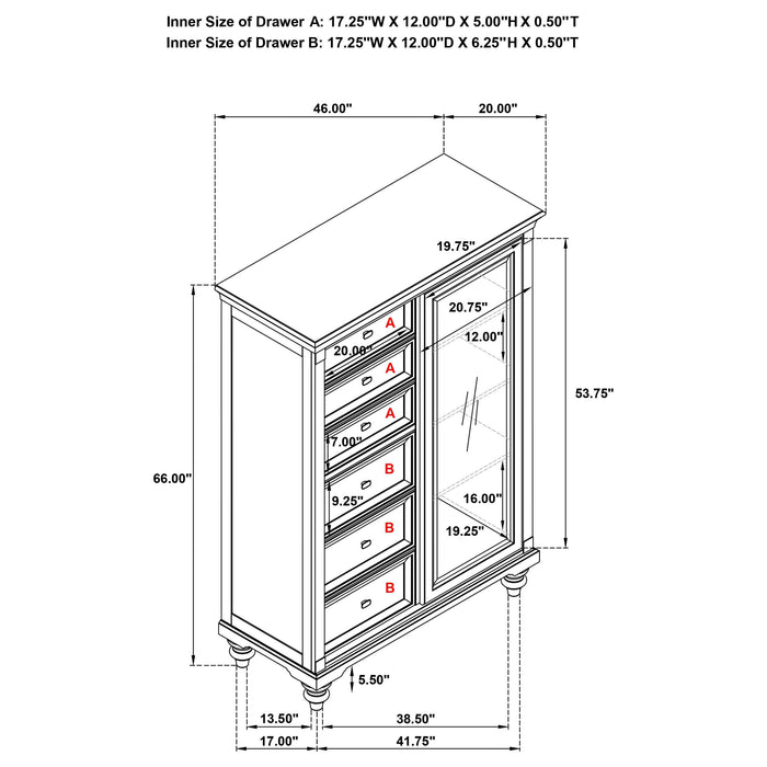 Andover 6-drawer Tempered Glass Door Chest Dark Oak - Visions in Furniture (La Mirada, CA)