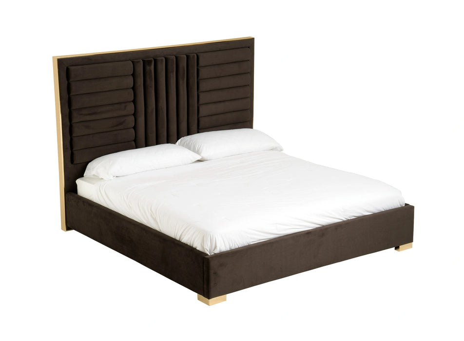 Daystar - Modern Dark Brown Velvet & Gold Bed