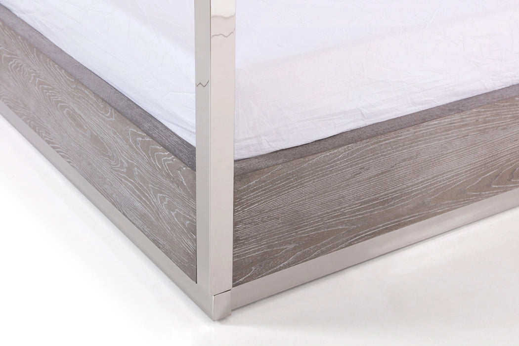 Arlene Modern Grey Elm & Stainless Steel Canopy Bed