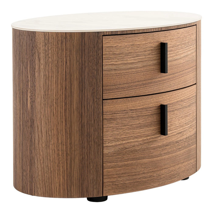 Hortman + Chelton - Modern Beige Velvet + Walnut 4-Piece Bedroom Set