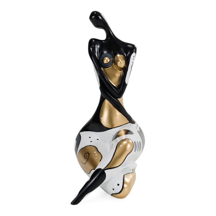 Woman Crossed Legs - Black + White + Gold Sculpture