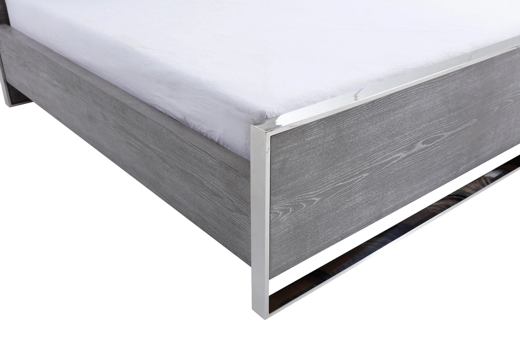 Charlene Modern Grey Elm & Stainless Steel Bed