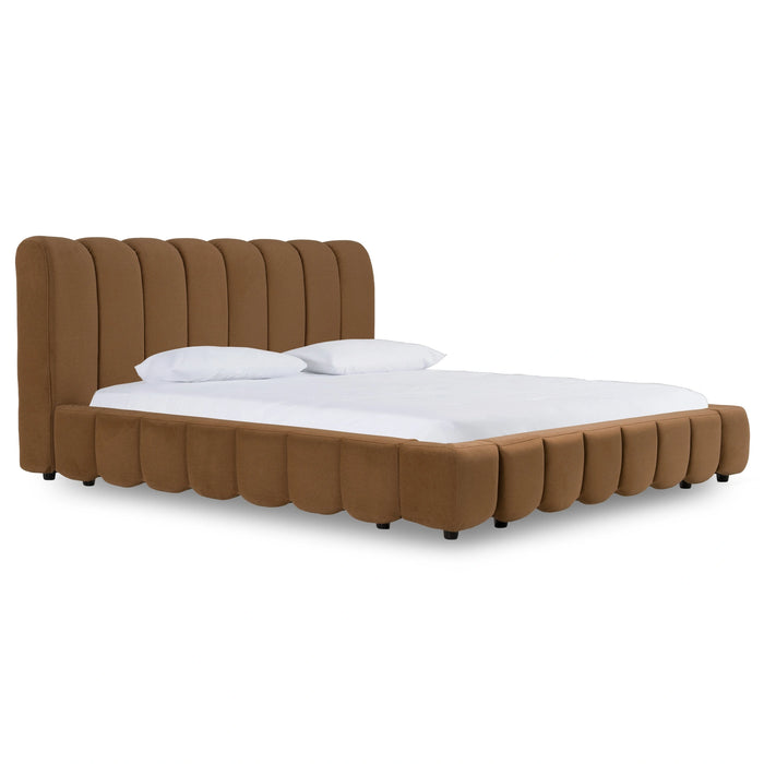 Harris + Roma - Modern Brown Fabric + Faux Travertine 4-Piece Bedroom Set