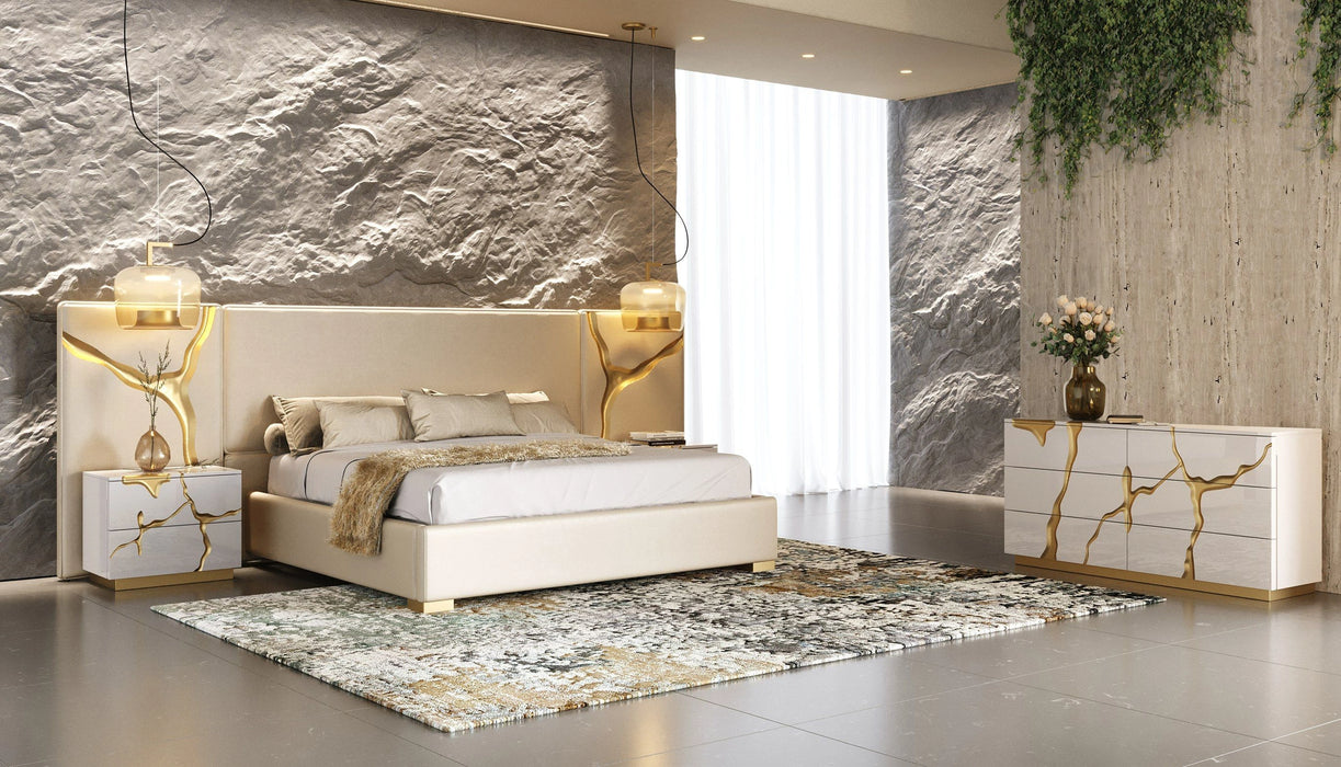 Aspen - Modern Beige + White + Gold 4-Piece Bedroom Set