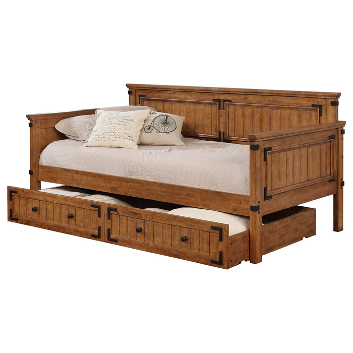 Oakdale Wood Twin Daybed with Trundle Rustic Honey - Visions in Furniture (La Mirada, CA)