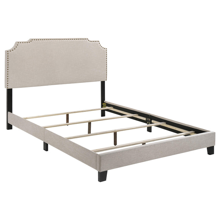 Tamarac Upholstered Nailhead Full, Eastern King & Queen Bed Beige & Grey - Visions in Furniture (La Mirada, CA)