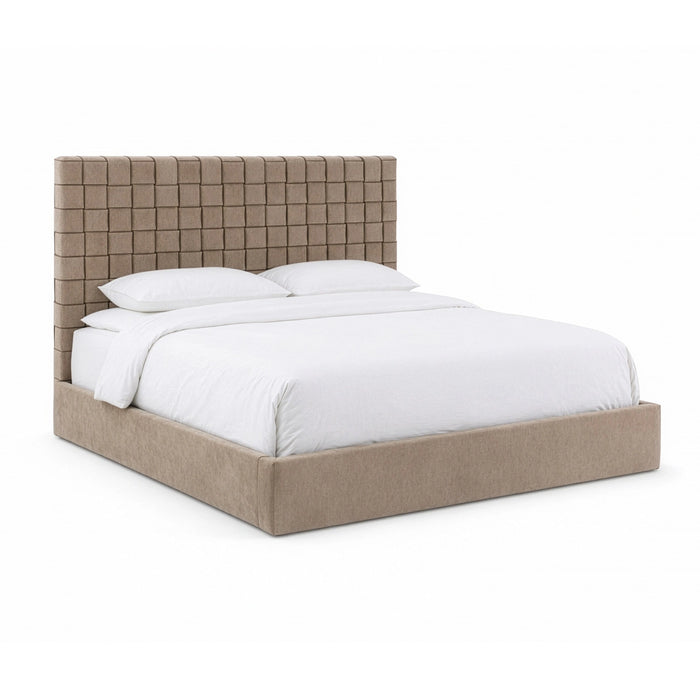 Rousey + Roma - Modern Taupe Fabric + Walnut 4-Piece Bedroom Set