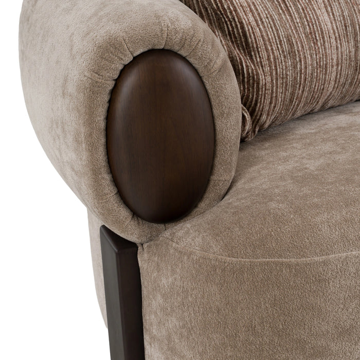 Arnaud - Modern Tan Fabric + Brown Oak Loveseat Sofa
