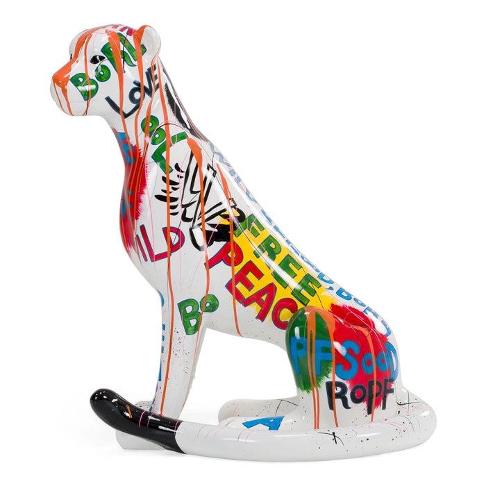 Large Graffiti Leopard - White + Multi-Color Sculpture