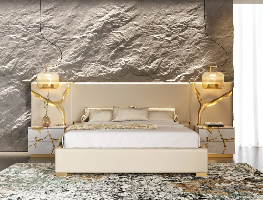 Aspen - Glam Beige Bonded Leather & Gold Bed