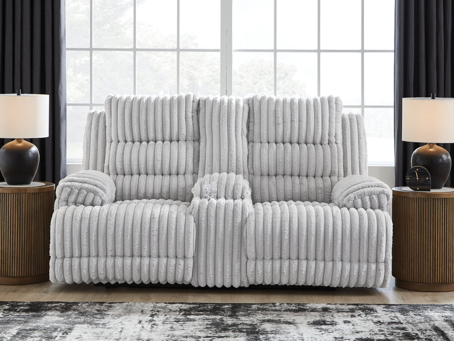 Rhines Falls Power Reclining Loveseat with Console - Visions in Furniture (La Mirada, CA)
