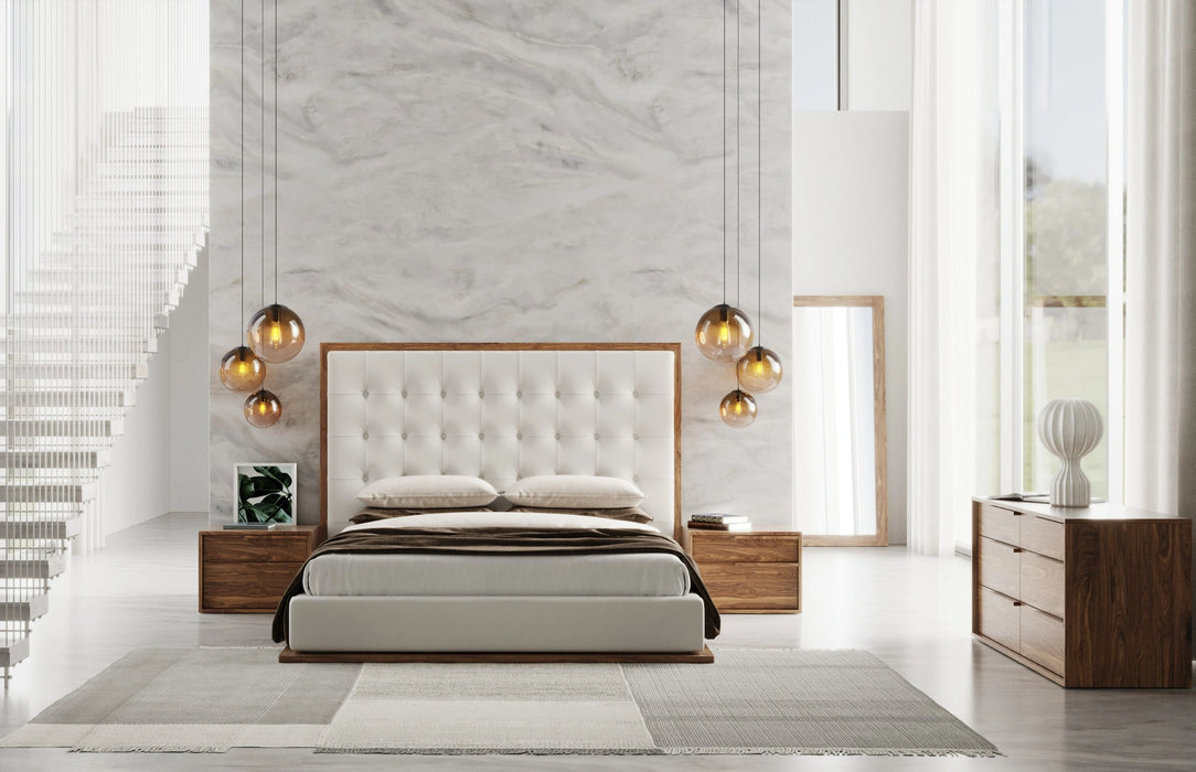 Amberlie - White Vegan Leather & Walnut Bed