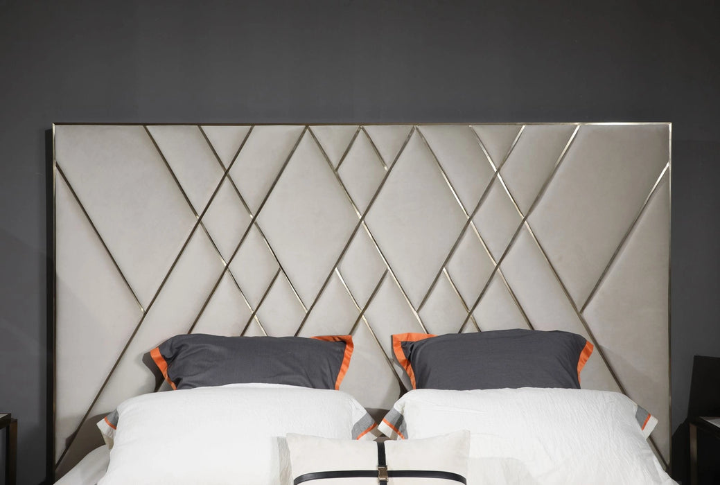 Eldora - Glam Beige Velvet and Brushed Brass Bed
