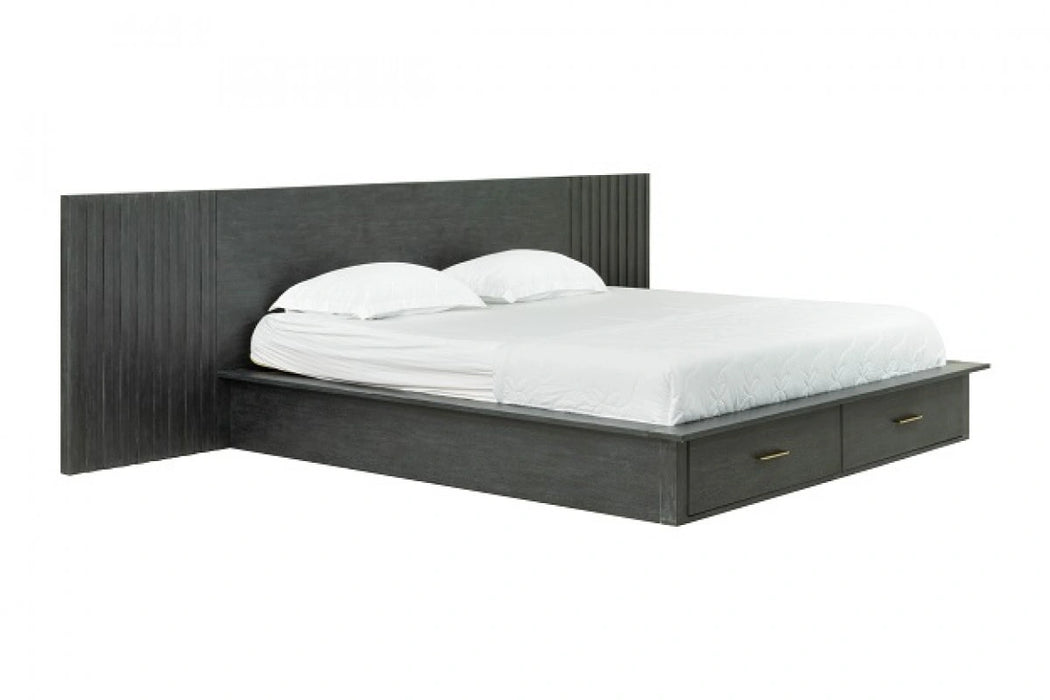 Manchester- Contemporary Platform Dark Grey Bed with Two Nightstands