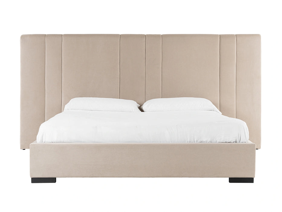 Penelope + Aspen - Modern Beige Velvet + Brown Ash Bedroom Set