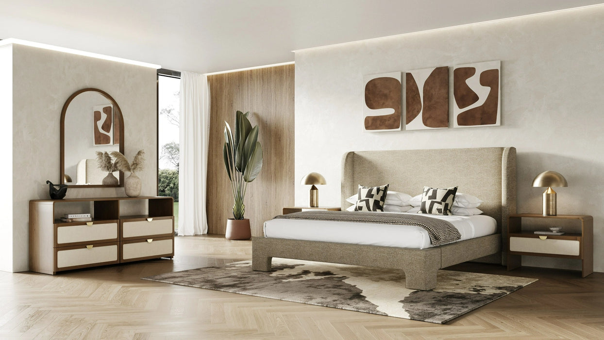 Emilio - Modern Beige Fabric Bed