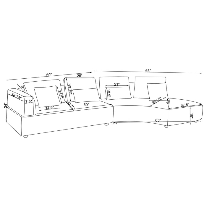 Toscano 134-inch Upholstered Sectional Sofa Grey - Visions in Furniture (La Mirada, CA)