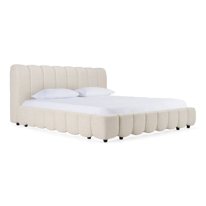 Harris + Dustin - Modern Off-White Fabric + Natural Oak 4-Piece Bedroom Set