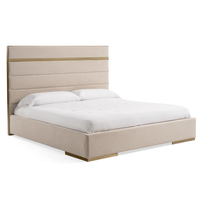 Cartier - Modern Beige Velvet & Brushed Brass Bed