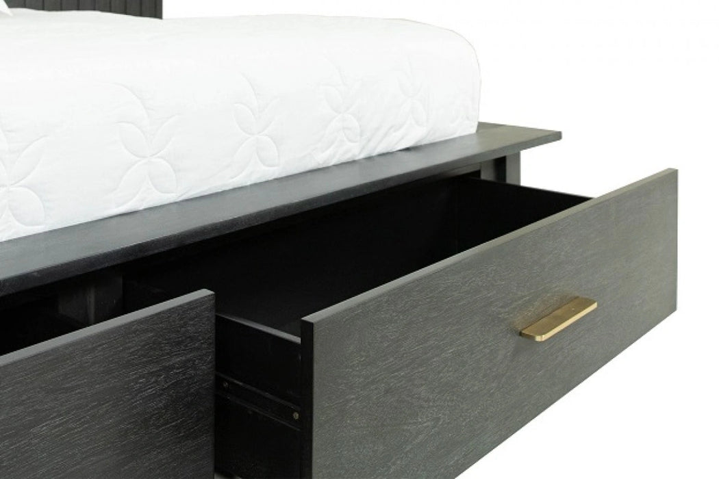 Manchester- Contemporary Platform Dark Grey Bed with Two Nightstands