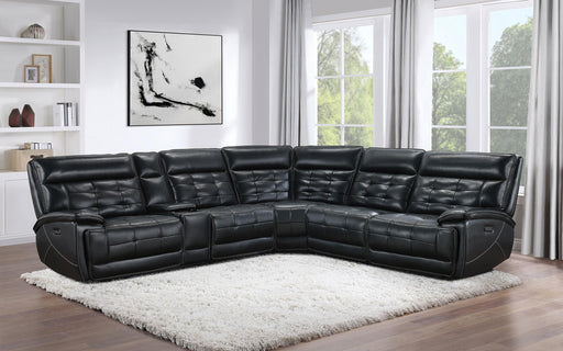 Hewitt Leather Upholstered Power Reclining Sectional Black - Visions in Furniture (La Mirada, CA)