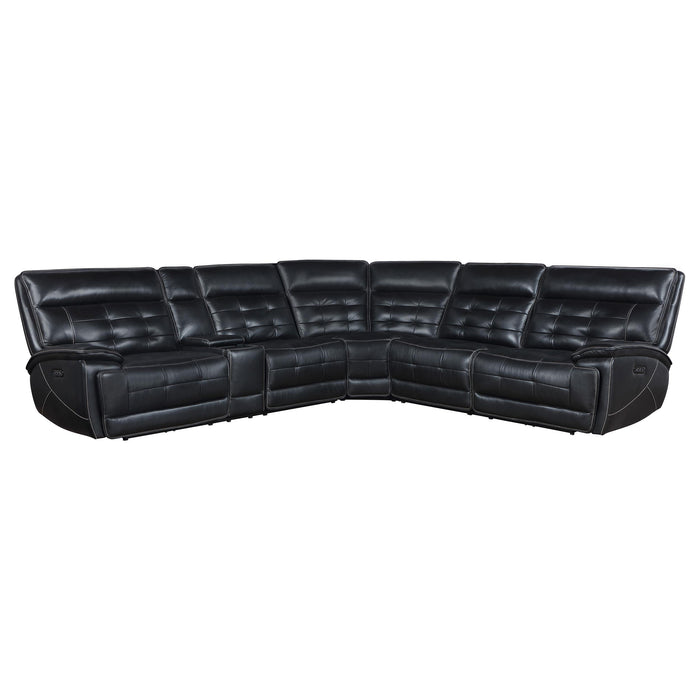 Hewitt Leather Upholstered Power Reclining Sectional Black - Visions in Furniture (La Mirada, CA)