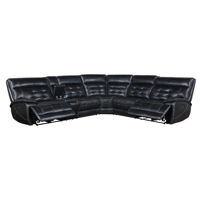 Hewitt Leather Upholstered Power Reclining Sectional Black - Visions in Furniture (La Mirada, CA)